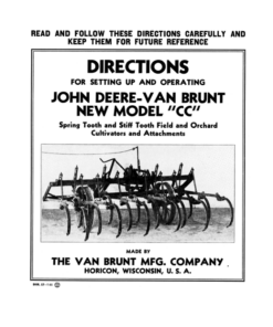John Deere Van Brunt 'CC' Model Field Cultivator Operator's Manual (DIR17B)