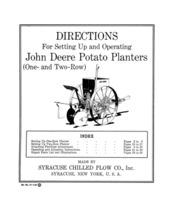 John Deere One- or Two-Row Potato Planters (Horse or Tractor Hitches) Operator's Manual (DIR17C)