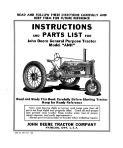John Deere Purpose Tractor 'ANH' Model Operator's Manual (DIR180A)
