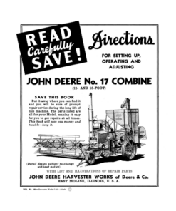 John Deere No. 17 Combine Operator's Manual (DIR182D)