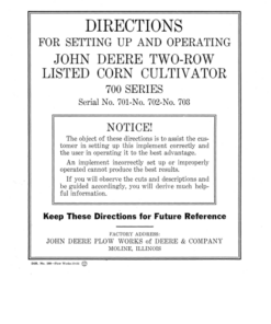 John Deere Two-Row Listed Corn Cultivator, 700 Series Operator's Manual (DIR198B)