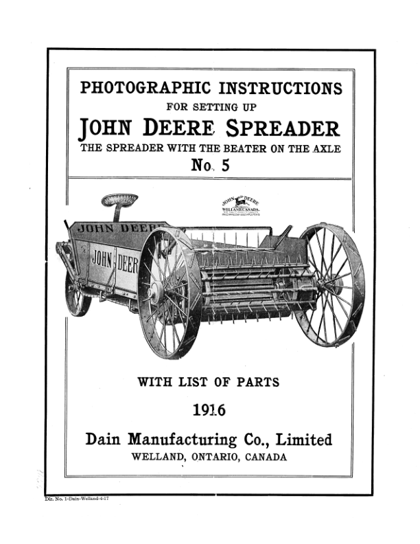 John Deere Spreader - No. 5 Operator's Manual (DIR1A)