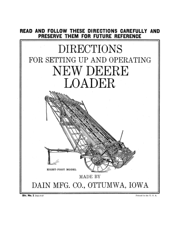John Deere New Loader Operator's Manual (DIR1B)