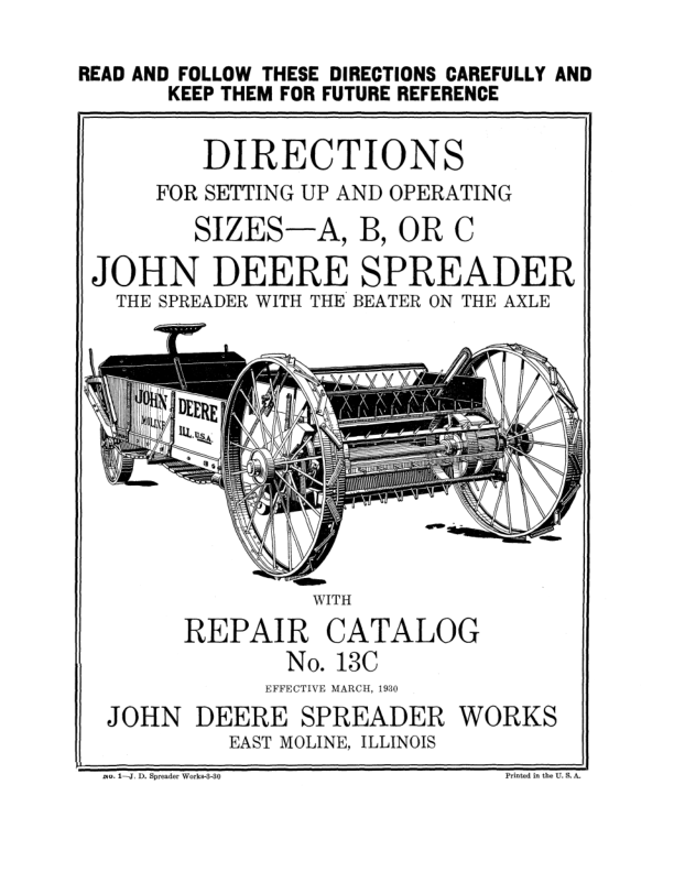 John Deere Spreader - A, B, C Sizes Operator's Manual (DIR1G)