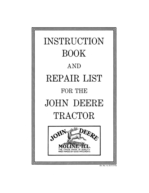 John Deere Tractor Operator's Manual (DIR1J)