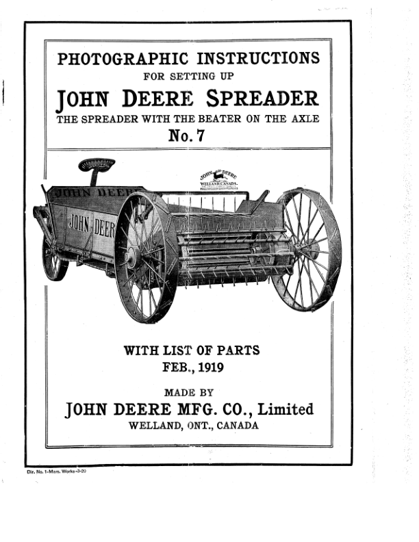 John Deere Spreader - No. 7 Operator's Manual (DIR1M)