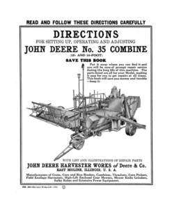 John Deere No. 35 Combine Operator's Manual (DIR200A)