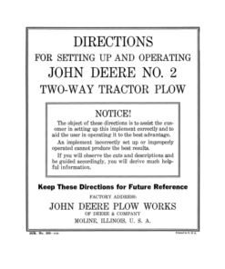 John Deere No. 2 Two-Way Tractor Plow Operator's Manual (DIR203)