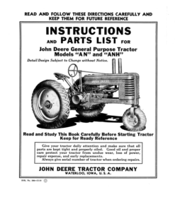 John Deere General Purpose Tractor 'AN' & 'ANH' Models Operator's Manual (DIR206C)