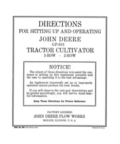 John Deere GP301 Tractor Cultivator (3-, 2-Row) Operator's Manual (DIR206D)