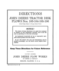 John Deere Tractor Disk Plows Nos. 103-106 Operator's Manual (DIR211A)