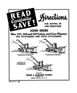 John Deere Nos. 157, 158, 159 Cotton & Corn Planters Operator's Manual (DIR211B)