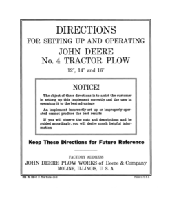 John Deere JD No. 4 Tractor Plow Operator's Manual (DIR212)