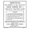 John Deere No. 1 Two-Way Tractor Plow Operator's Manual (DIR216)