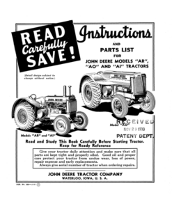 John Deere AR', 'AO', 'AI' Tractors (S.N. -271, 999)(Not Styled) Operator's Manual (DIR223A)