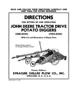 John Deere John DeereTractor Drive Potato Diggers (1-, 2-Rows) Operator's Manual (DIR23C)