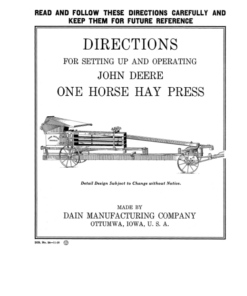 John Deere One Horse Hay Press Operator's Manual (DIR24A)