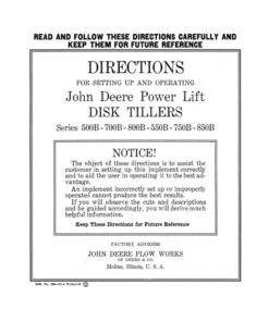 John Deere Power Lift Disk Tillers, Series 500B, 700B, 800B, 550B, 750B, 850B Operator's Manual (DIR250A)