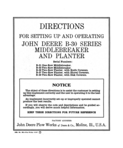 John Deere B-30 Series MiddleBreaker, Planter Operator's Manual (DIR251)
