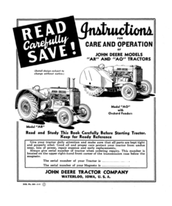 John Deere Models 'AR', 'AO' Tractors (S.N. -271, 999) Operator's Manual (DIR260)