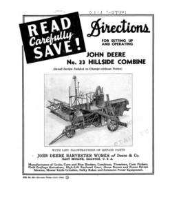 John Deere No. 33 Hillside Combine Operator's Manual (DIR261A)