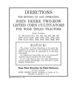 John Deere Two-Row Listed Corn Cultivators Operator's Manual (DIR262)
