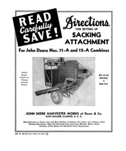 John Deere Sacking Attachment on JD 11-A, 12-A Combines Operator's Manual (DIR267A)