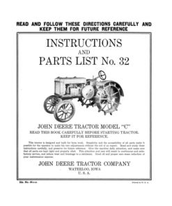 John Deere Tractor 'C' Model Operator's Manual (DIR26C)