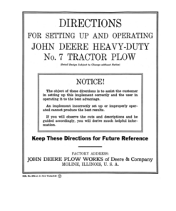 John Deere Heavy-Duty No. 7 Tractor Plow Operator's Manual (DIR272)