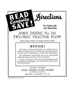 John Deere 101 Two-Way Tractor Plow Operator's Manual (DIR288A)