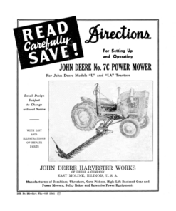 John Deere No. 7C Power Mower on 'L', 'LA' Model Tractors Operator's Manual (DIR291A)