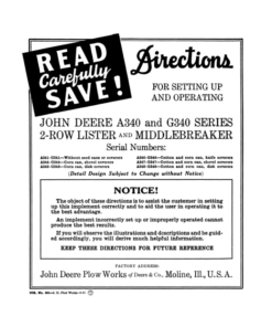 John Deere A340, G340 Series 2-Row Lister, Middlebreaker Operator's Manual (DIR301)