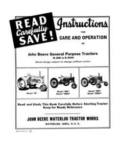 John Deere B' Series Tractors (Not-Styled) Operator's Manual (DIR313)