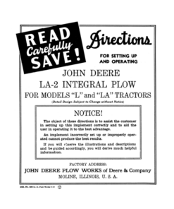 John Deere LA-2 Integral Plow for Model L, LA Tractors Operator's Manual (DIR336)