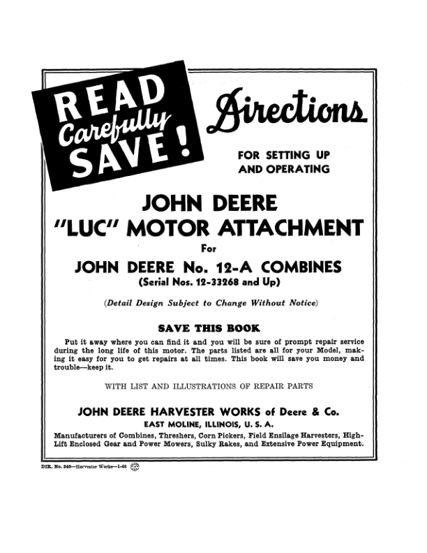 John Deere LUC Engine Operator's Manual (DIR340)