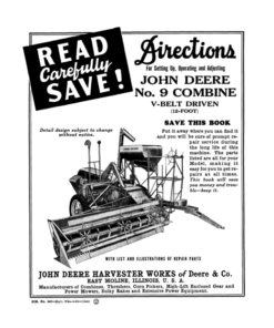 John Deere No. 9 Combine V-Belt Driven Operator's Manual (DIR347A)