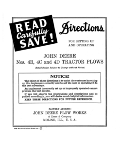 John Deere JD Nos. 4B, 4C, 4D Tractor Plows Operator's Manual (DIR377A)