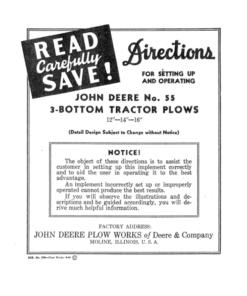 John Deere No. 55 Three-Bottom Tractor Plow Operator's Manual (DIR379A)
