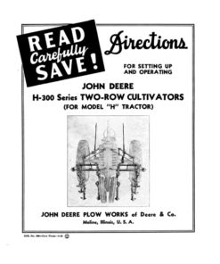 John Deere H300 Series Row-Crop Cultivator Operator's Manual (DIR398)