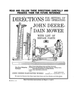 John Deere Dain Mower (With Repair Parts List) Operator's Manual (DIR39A)