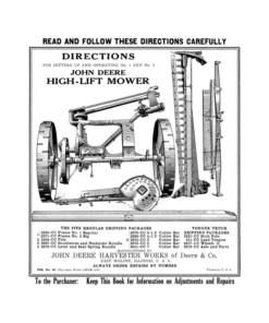 John Deere No. 1 & 2 High Lift Mowers Operator's Manual (DIR56A)