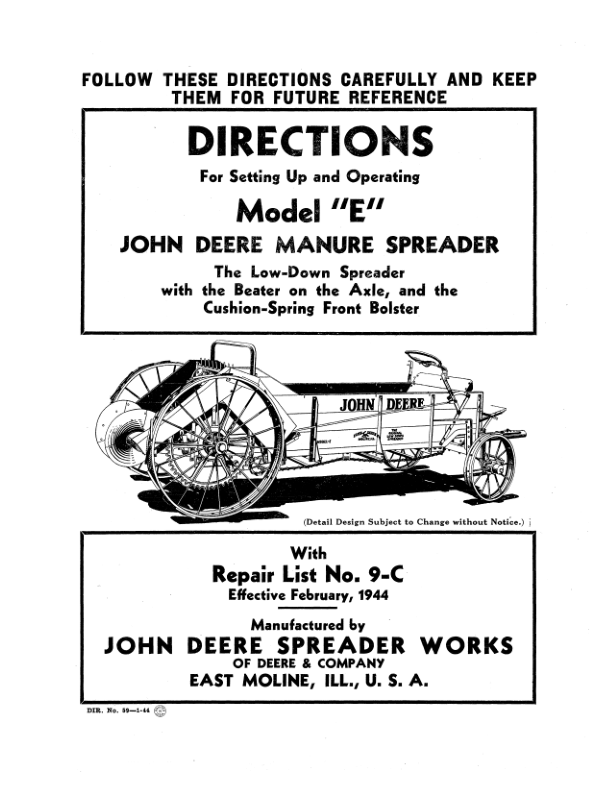 John Deere E Manuare Spreader Operator's Manual (DIR59A)