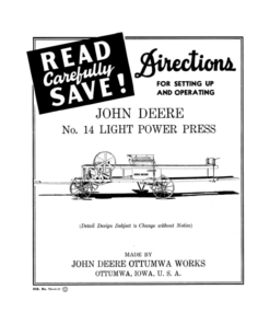 John Deere No. 14 Light Power Press Operator's Manual (DIR71C)