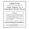 John Deere No. 4 Two-Way Sulky Plow Operator's Manual (DIR74A)