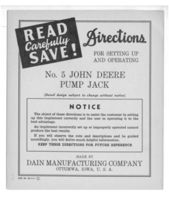 John Deere No. 5 Pump Jack Operator's Manual (DIR82)