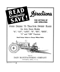John Deere 75 Tractor Sweep Rake Operator's Manual (DIR87)