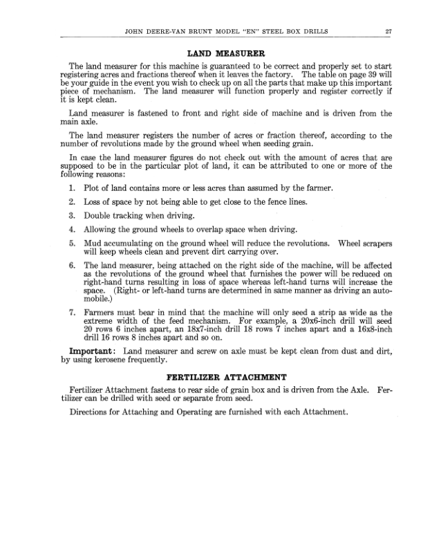 John Deere Van Brunt Steel Box Grain Drill - 'EN' Model Operator's Manual (DIR94A) - Image 2