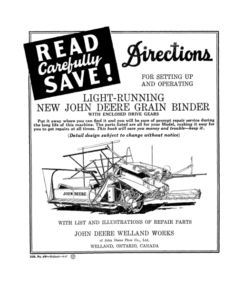 John Deere Light-Running Rice Binder W/List & Illustration of Repair Parts (Power -Driven & Ground-Driven) Operator's Manual (DIR9W)