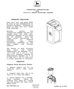 John Deere TY15710 Grain Moisture Tester Operator's Manual (DIRTY21551)