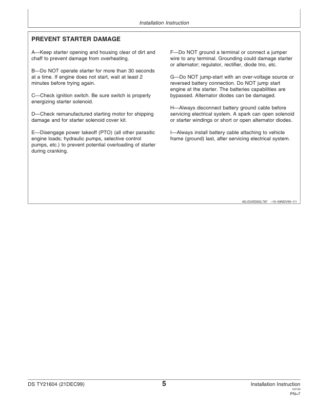 John Deere TY6702, TY6722, TY24305 12-Volt Remanufactured Starters Operator's Manual (DSTY21604) - Image 2